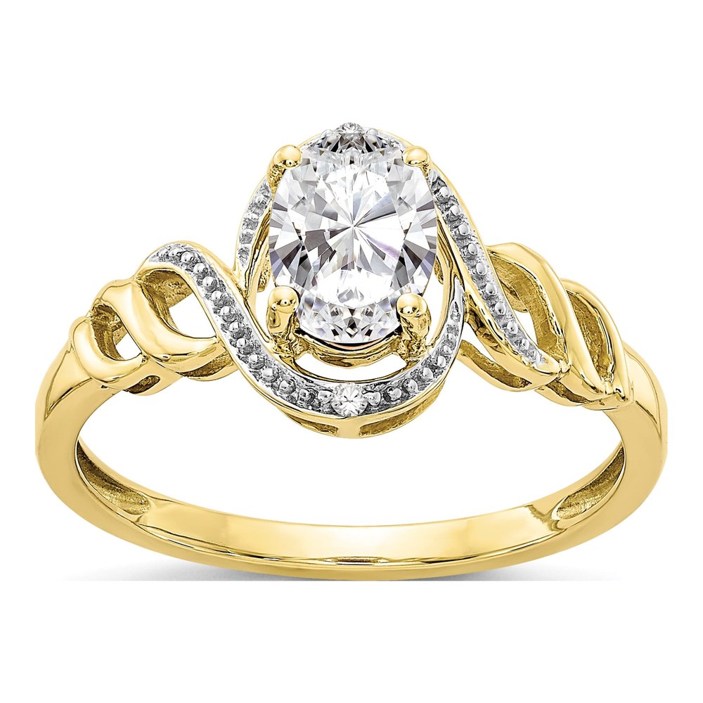 10K Yellow Gold White Topaz & Diamond Oval April Ring