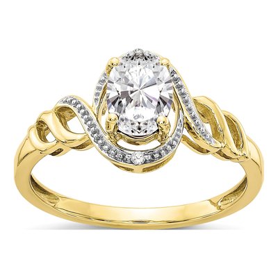 10K Yellow Gold White Topaz & Diamond Oval April Ring