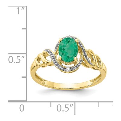 10K Yellow Gold Emerald & Diamond Natural Ring – view 3