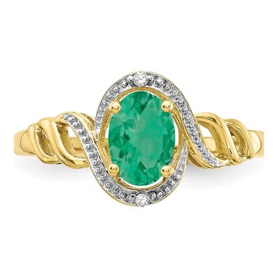 10K Yellow Gold Emerald & Diamond Natural Ring – view 5
