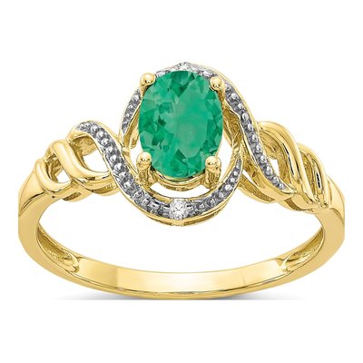 10K Yellow Gold Emerald & Diamond Natural Ring
