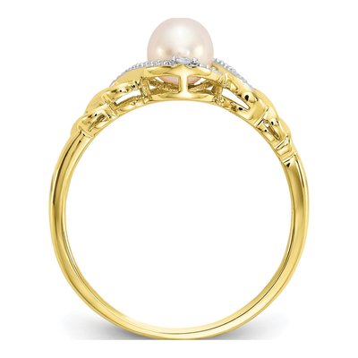 10K Yellow Gold Freshwater Cultured Pearl & Diamond June Ring – view 2