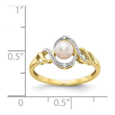 10K Yellow Gold Freshwater Cultured Pearl & Diamond June Ring – view 3
