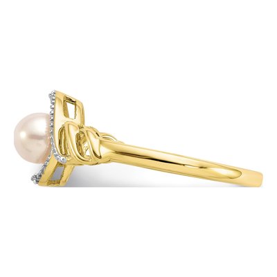 10K Yellow Gold Freshwater Cultured Pearl & Diamond June Ring – view 4