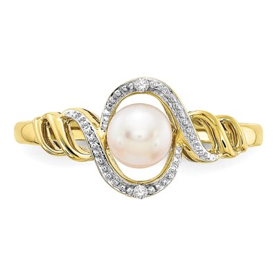 10K Yellow Gold Freshwater Cultured Pearl & Diamond June Ring – view 5