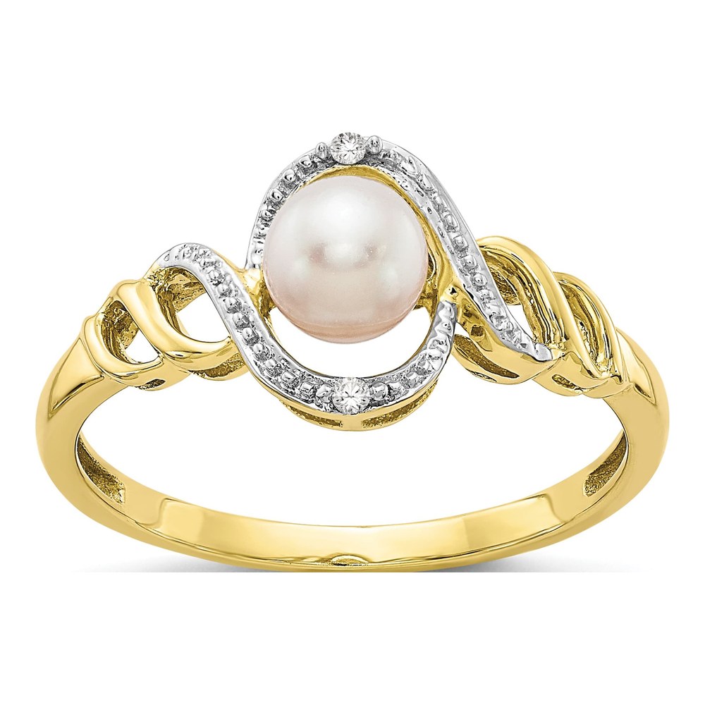 10K Yellow Gold Freshwater Cultured Pearl & Diamond June Ring