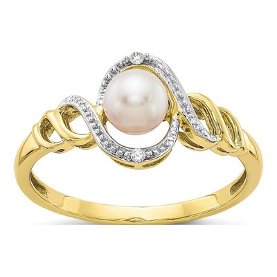10K Yellow Gold Freshwater Cultured Pearl & Diamond June Ring