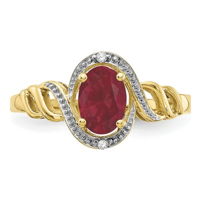 10K Yellow Gold Ruby & Diamond Oval July Ring – view 5