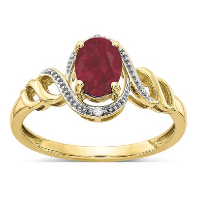 10K Yellow Gold Ruby & Diamond Oval July Ring
