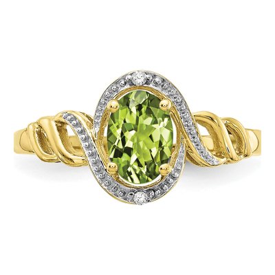 10K Yellow Gold Peridot & Diamond Oval Ring – view 6
