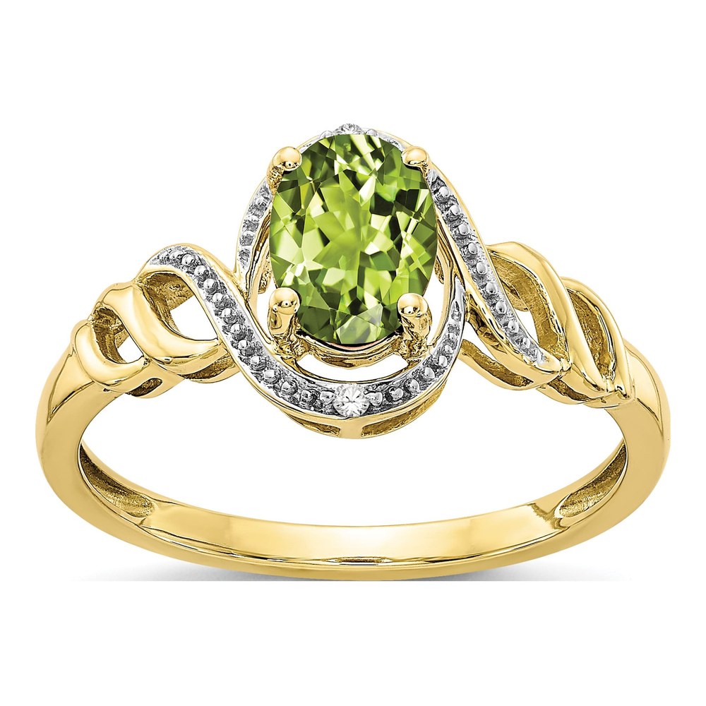 10K Yellow Gold Peridot & Diamond Oval Ring