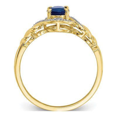 10K Yellow Gold Sapphire & Diamond Oval September Ring – view 3