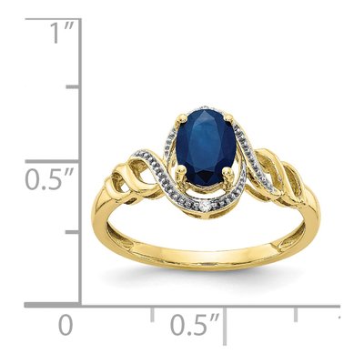 10K Yellow Gold Sapphire & Diamond Oval September Ring – view 4
