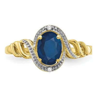 10K Yellow Gold Sapphire & Diamond Oval September Ring – view 6