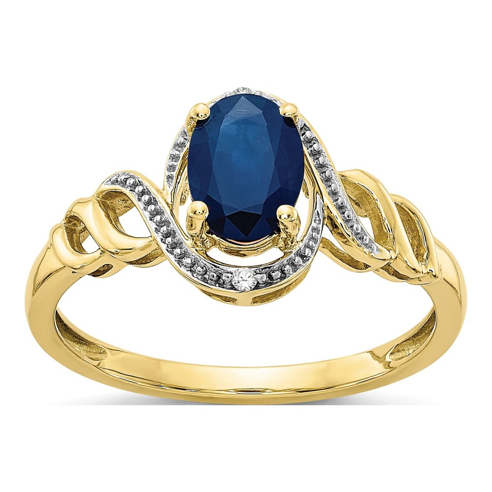 10K Yellow Gold Sapphire & Diamond Oval September Ring
