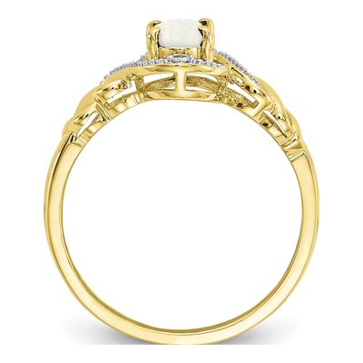 10K Yellow Gold Opal & Diamond Oval October Ring – view 3