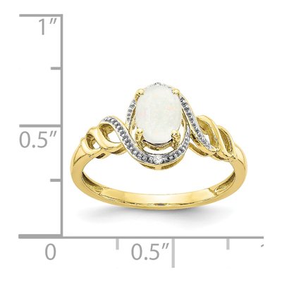 10K Yellow Gold Opal & Diamond Oval October Ring – view 4