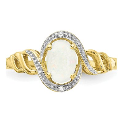 10K Yellow Gold Opal & Diamond Oval October Ring – view 6