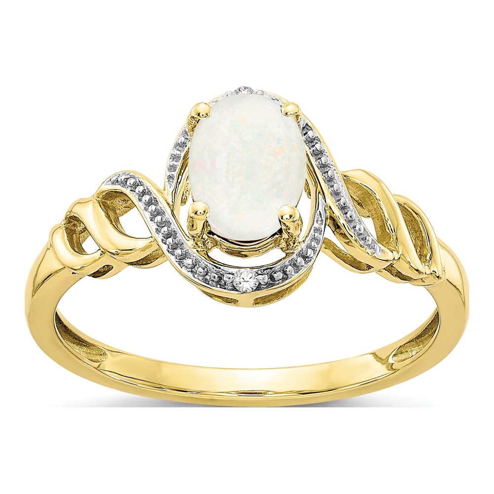 10K Yellow Gold Opal & Diamond Oval October Ring