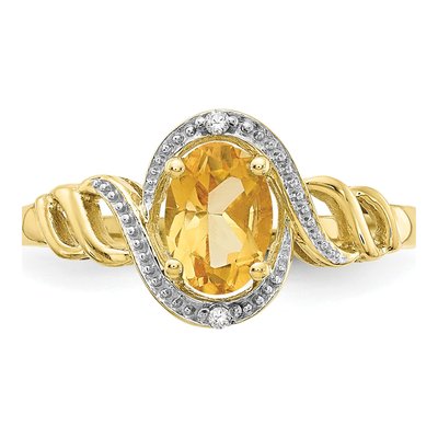 10K Yellow Gold Citrine & Diamond Oval November Ring – view 6