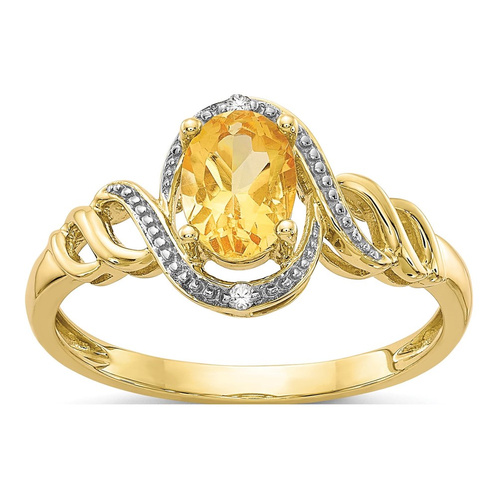 10K Yellow Gold Citrine & Diamond Oval November Ring
