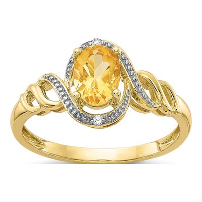 10K Yellow Gold Citrine & Diamond Oval November Ring