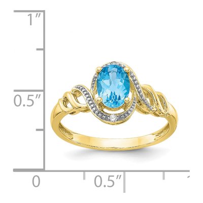 10K Yellow Gold Swiss Blue Topaz & Diamond Oval December Ring – view 4