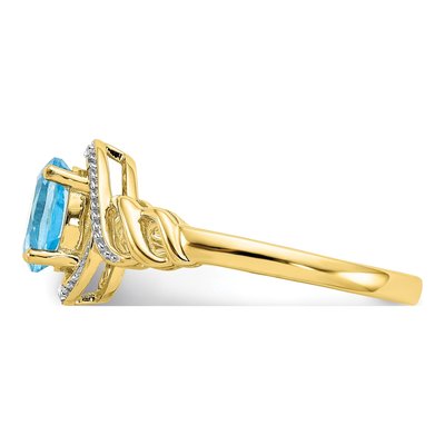 10K Yellow Gold Swiss Blue Topaz & Diamond Oval December Ring – view 5