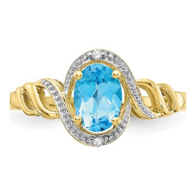 10K Yellow Gold Swiss Blue Topaz & Diamond Oval December Ring – view 6
