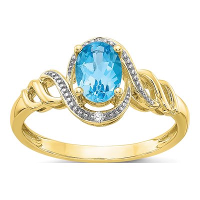 10K Yellow Gold Swiss Blue Topaz & Diamond Oval December Ring