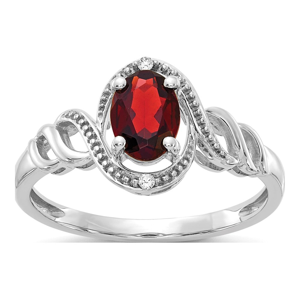 10K White Gold Garnet & Diamond January Ring