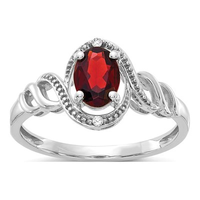 10K White Gold Garnet & Diamond January Ring