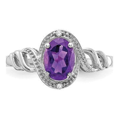 10K White Gold Amethyst & Diamond Oval Ring – view 6
