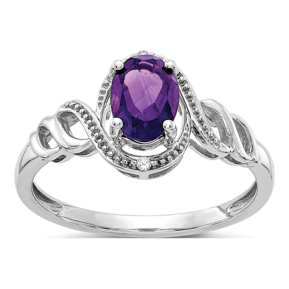 10K White Gold Amethyst & Diamond Oval Ring