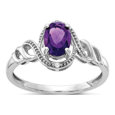 10K White Gold Amethyst & Diamond Oval Ring
