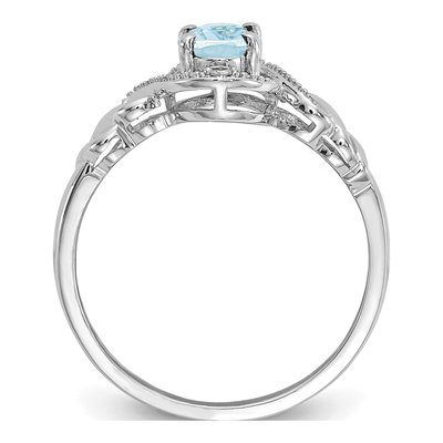 10K White Gold Aquamarine & Diamond Oval March Ring – view 3