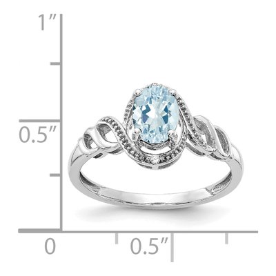10K White Gold Aquamarine & Diamond Oval March Ring – view 4
