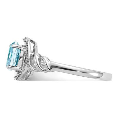 10K White Gold Aquamarine & Diamond Oval March Ring – view 5