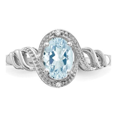 10K White Gold Aquamarine & Diamond Oval March Ring – view 6