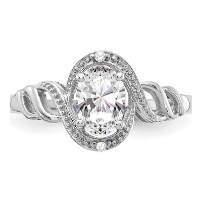 10K White Gold White Topaz & Diamond Oval Ring – view 6