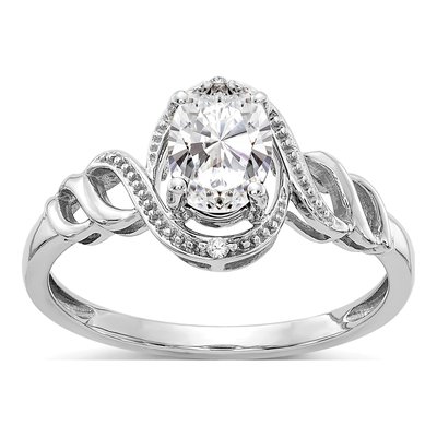 10K White Gold White Topaz & Diamond Oval Ring