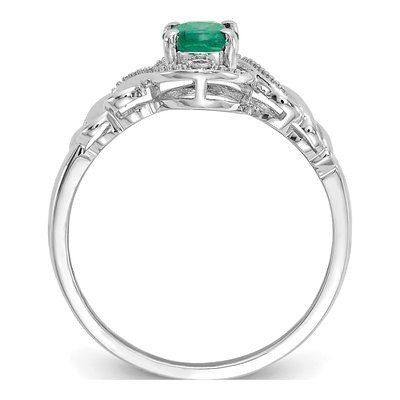 10K White Gold Emerald & Diamond Natural Ring – view 2