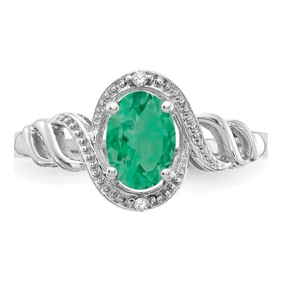 10K White Gold Emerald & Diamond Natural Ring – view 5