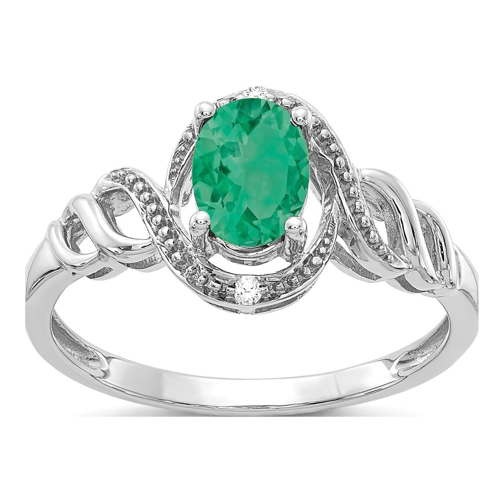 10K White Gold Emerald & Diamond Natural Ring