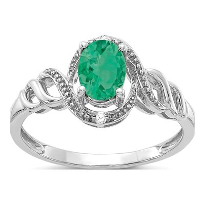 10K White Gold Emerald & Diamond Natural Ring