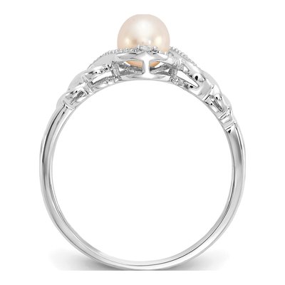 10K White Gold Freshwater Cultured Pearl & Diamond June Ring – view 2