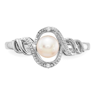 10K White Gold Freshwater Cultured Pearl & Diamond June Ring – view 5