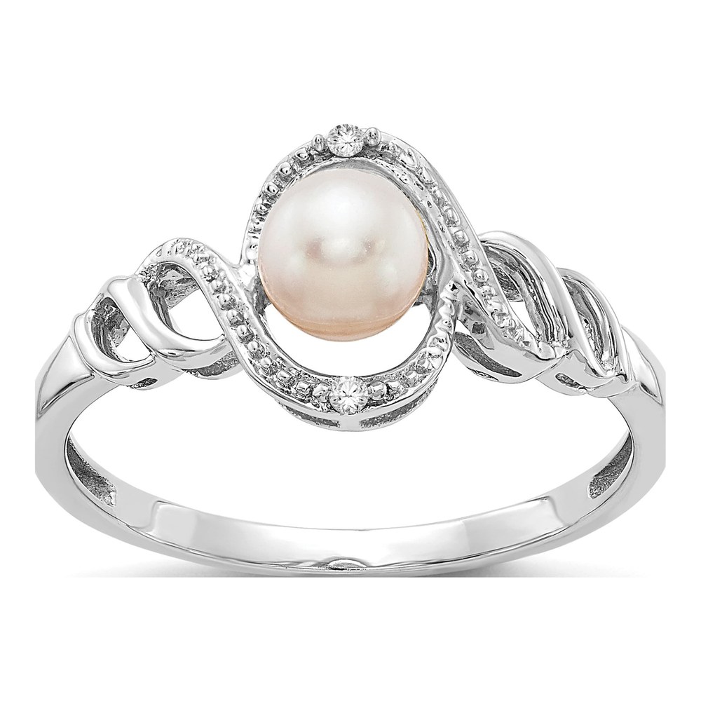10K White Gold Freshwater Cultured Pearl & Diamond June Ring