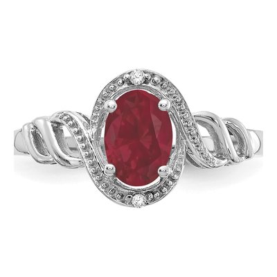 10K White Gold Ruby & Diamond Oval Ring – view 6