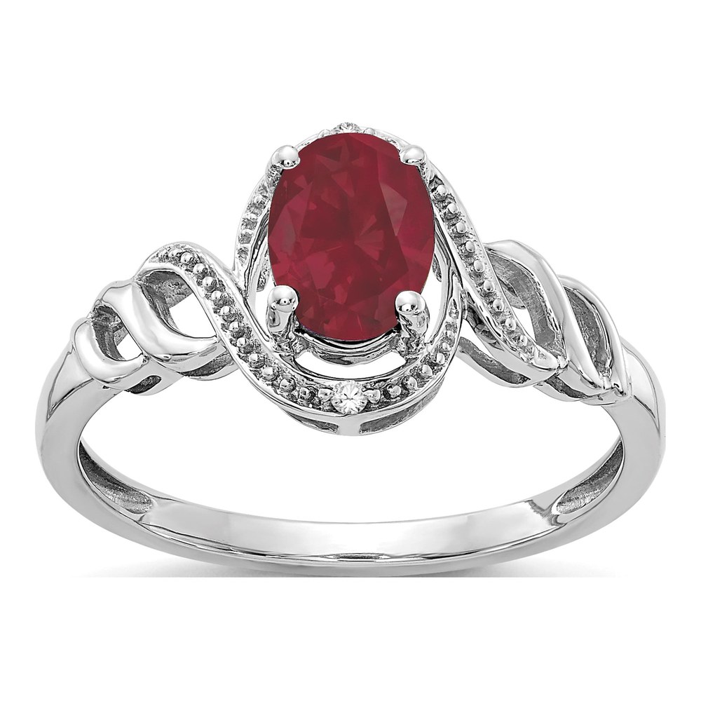 10K White Gold Ruby & Diamond Oval Ring